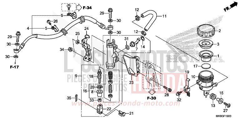 REAR BRAKE MASTER CYLINDER (CBR1000RR/S) von CBR1000RR „Fireblade“ ROSS WHITE (NH196) von 2016